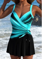 Drawstring Ombre Cyan One Piece Swimdress | thumb picture 