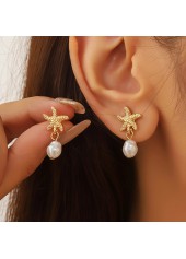 Golden Starfish Alloy Pearl Design Earrings