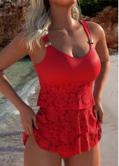 Lace Mid Waisted Red Tankini Set