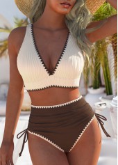 Jacquard Mid Waisted Light Coffee Bikini Set