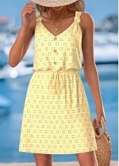 Yellow Jacquard Short Strappy V Neck Dress | thumb picture 