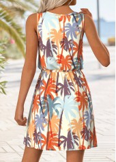 Multi Color Button Tropical Plants Print Short Strappy Dress | thumb picture 