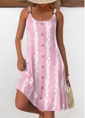 Mint Green Circular Ring Tropical Plants Print Strappy Dress