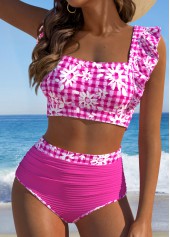 Circular Ring High Waisted Gingham Print Bikini Set
