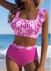 Circular Ring High Waisted Gingham Print Bikini Set | thumb picture 