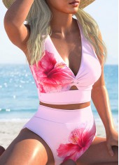 Criss Cross High Waisted Floral Print Pink Bikini Set | thumb picture 