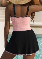 Contrast Binding Patchwork Light Pink One Piece Swimdress | thumb picture 