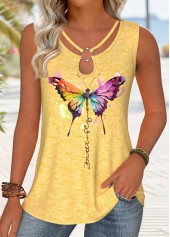 Yellow Circular Ring Butterfly Print Sleeveless Tank Top