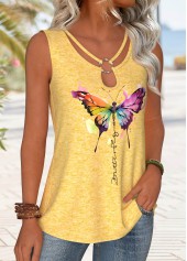 Yellow Circular Ring Butterfly Print Sleeveless Tank Top | thumb picture 