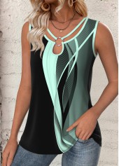 Multi Color Circular Ring Geometric Print Sleeveless Tank Top
