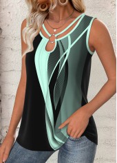 Multi Color Circular Ring Geometric Print Sleeveless Tank Top | thumb picture 
