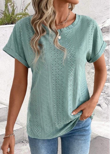 women clothes image of Sage Green Tummy Coverage Short Sleeve T Shirt