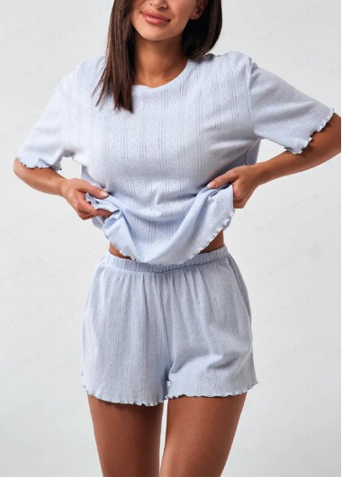women clothes image of Dusty Blue Short Sleeve Lounge Top and Shorts