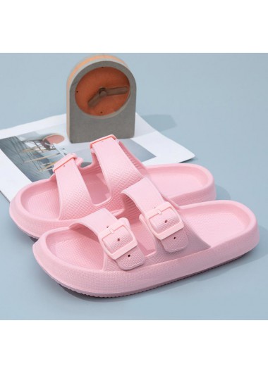 women clothes image of Pink Color Round Toe Falt Sliders