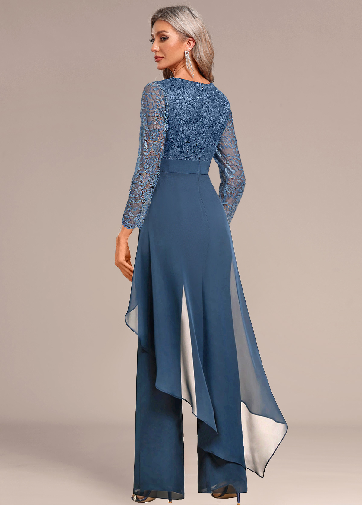 Peacock Blue Lace Long Three Quarter Length Sleeve Jumpsuit | picture 