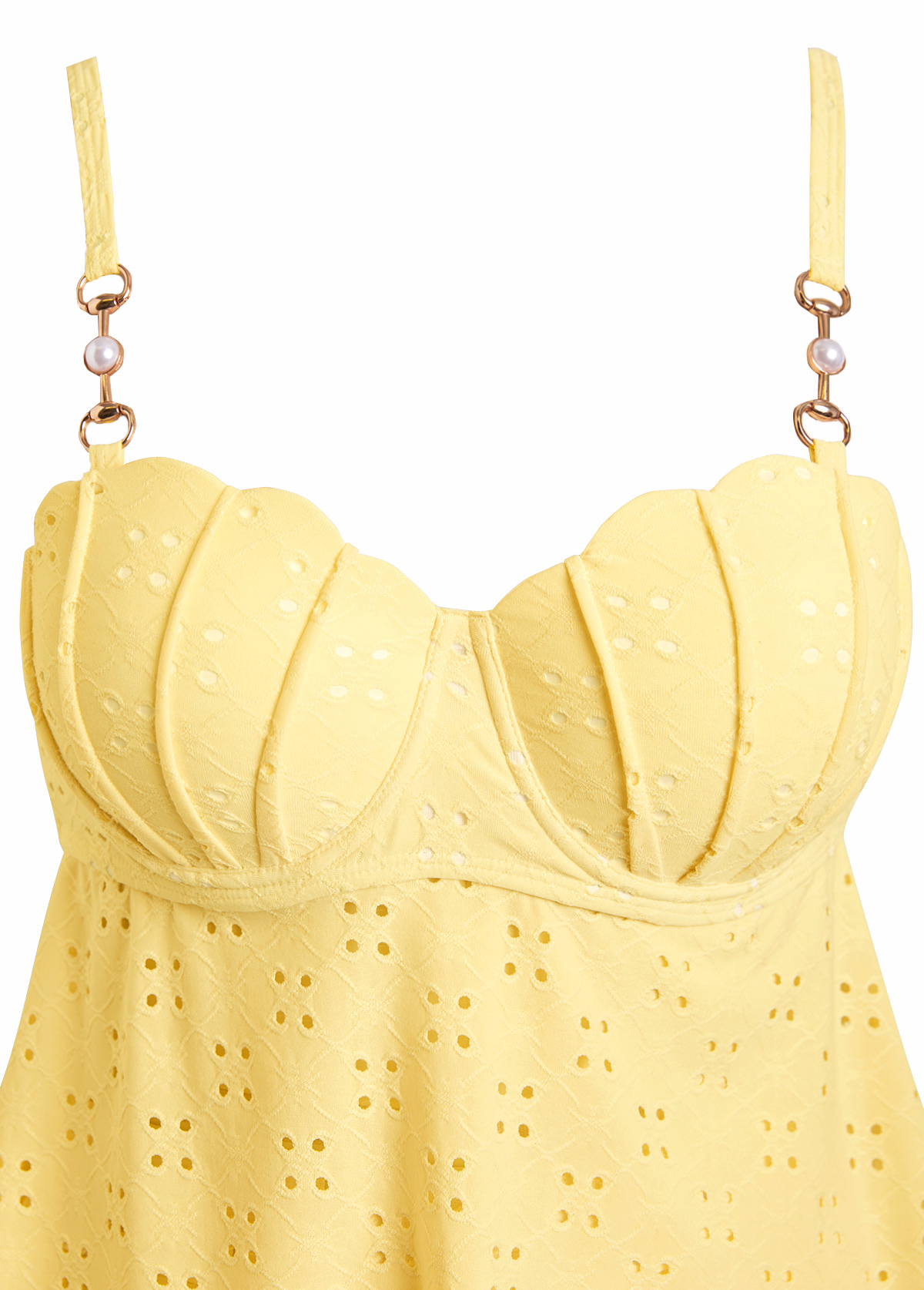 Jacquard Detail Yellow Bandeau Tankini Set | picture 