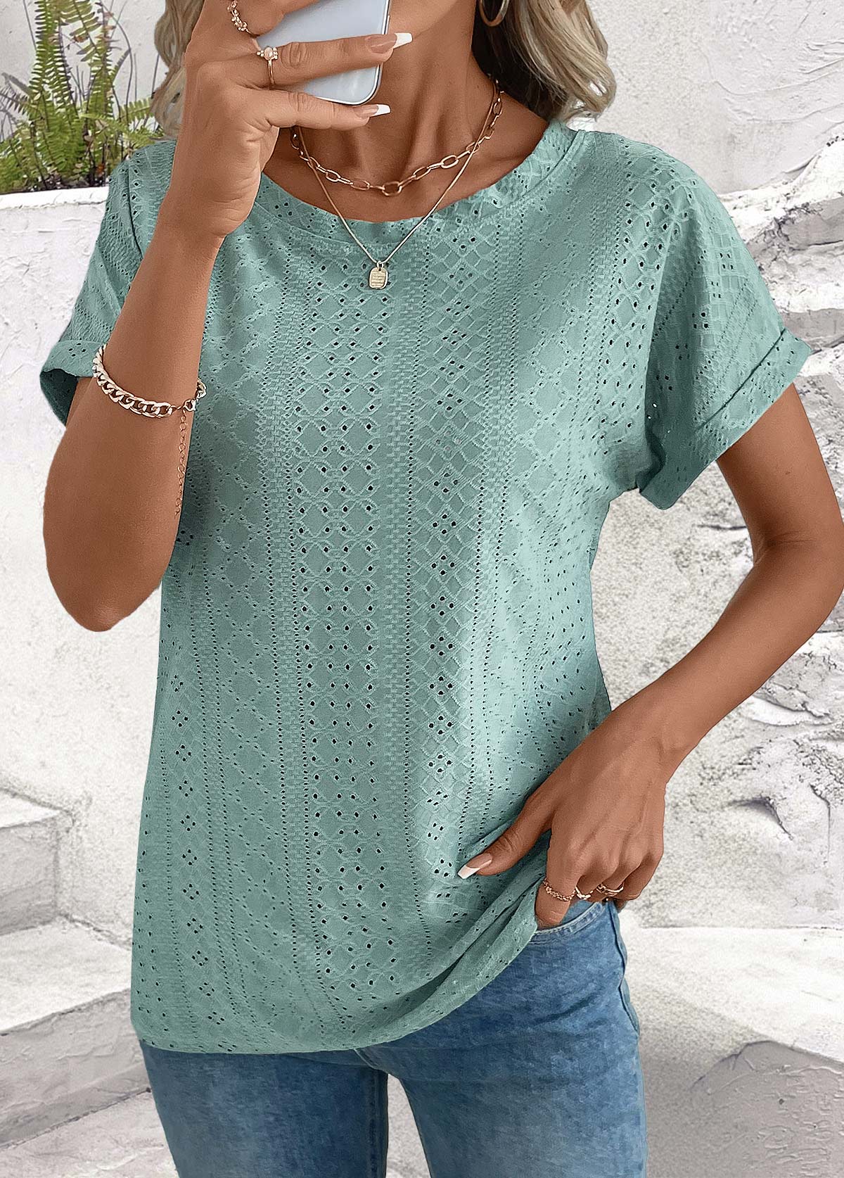 Sage Green Tummy Coverage Short Sleeve T Shirt | picture 
