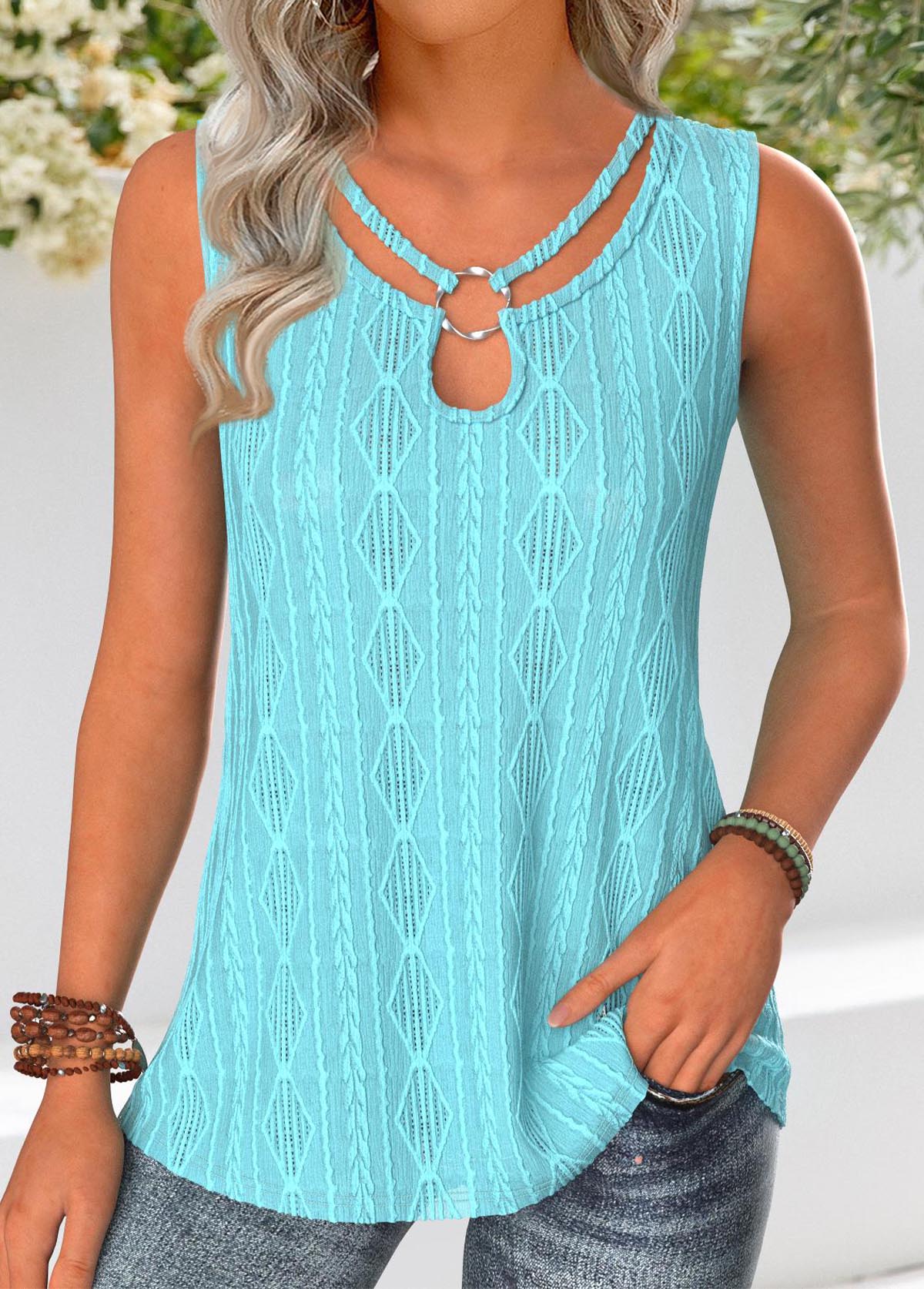 Mint Green Tummy Coverage Sleeveless Round Neck Tank Top | picture 