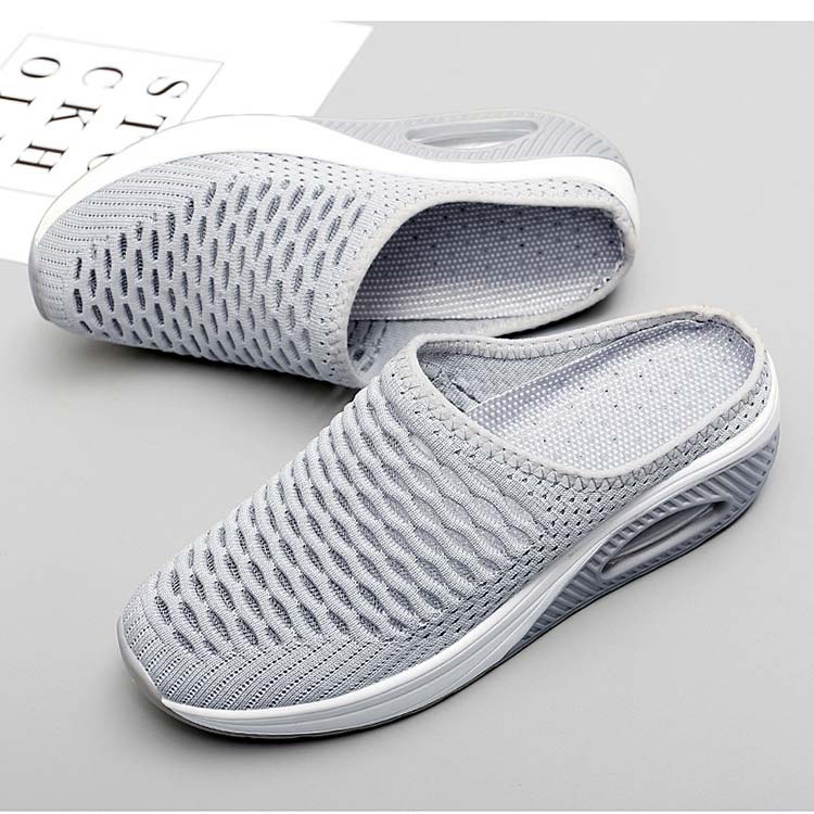 Grey Round Toe Low Heel Slippers | picture 