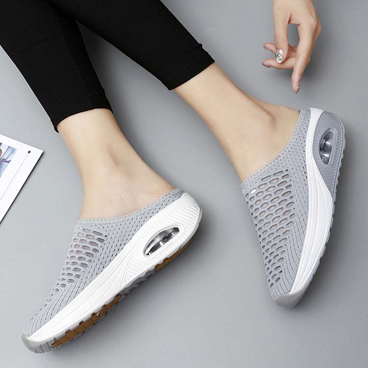 Grey Round Toe Low Heel Slippers | picture 