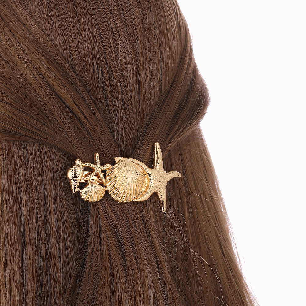 Golden Color Shell Alloy Detail Barrette | picture 