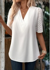 White Patchwork Half Sleeve V Neck Blouse | thumb picture 