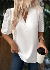 White Patchwork Half Sleeve V Neck Blouse | thumb picture 