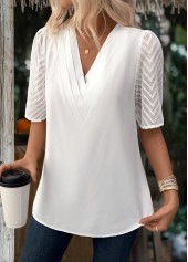 White Patchwork Half Sleeve V Neck Blouse | thumb picture 