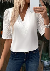 White Patchwork Half Sleeve V Neck Blouse | thumb picture 