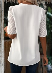 White Patchwork Half Sleeve V Neck Blouse | thumb picture 