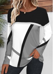 Grey Patchwork Plus Size Geometric Print T Shirt