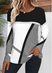 Grey Patchwork Plus Size Geometric Print T Shirt | thumb picture 