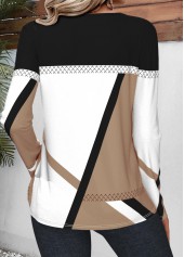 Light Coffee Patchwork Geometric Print Long Sleeve T Shirt | thumb picture 