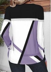 Light Purple Patchwork Geometric Print Long Sleeve T Shirt | thumb picture 