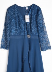 Peacock Blue Lace Long Three Quarter Length Sleeve Jumpsuit | thumb picture 