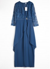 Peacock Blue Lace Long Three Quarter Length Sleeve Jumpsuit | thumb picture 