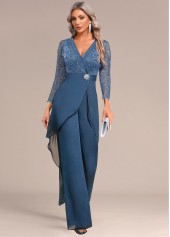 Peacock Blue Lace Long Three Quarter Length Sleeve Jumpsuit | thumb picture 