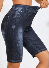 Denim Blue Skinny Elastic Waist High Waisted Shorts