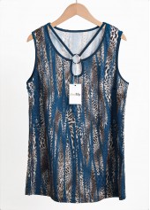 Peacock Blue Circular Ring Leopard Sleeveless Tank Top | thumb picture 