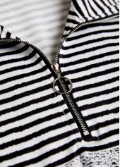 Black Zipper Striped Long Sleeve Turn Down Collar Sweatshirt | thumb picture 