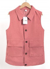 Dusty Pink Button Up Turn Down Collar Corduroy Waistcoat | thumb picture 