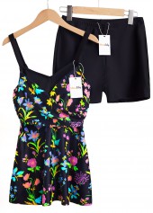 Surplice Floral Print Multi Color Swimdress and Shorts | thumb picture 