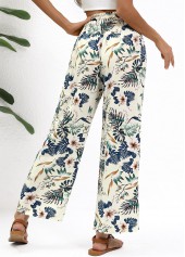 Beige Plants Print Straight Leg Elastic Waist Pants | thumb picture 