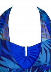 Patchwork Tropical Plants Print Royal Blue Tankini Set | thumb picture 