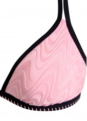 Contrast Binding Jacquard Light Pink Bikini Set | thumb picture 
