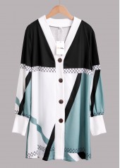 Multi Color Button Geometric Print Long Sleeve Coat | thumb picture 