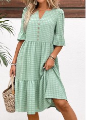 Light Green Button A Line Half Sleeve Dress | thumb picture 