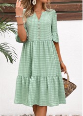 Light Green Button A Line Half Sleeve Dress | thumb picture 