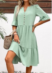 Light Green Button A Line Half Sleeve Dress | thumb picture 