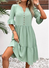 Light Green Button A Line Half Sleeve Dress | thumb picture 
